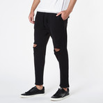 Slim Fit Destroyed Cotton Sweatpants // Black (L)