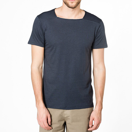 Silk Blend Box Neck T-shirt // Slate Blue (S)