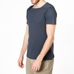 Silk Blend Box Neck T-shirt // Slate Blue (L)