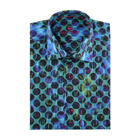 Craig Button-Up Short Sleeve // Abstract Print // Turquoise (2XL)