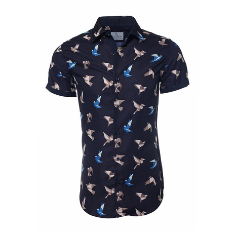 Isaiah Short-Sleeve Button-Up Shirt // Navy (XS)