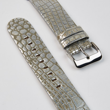 Genuine Alligator Apple Watch Strap // Silver Fantasy // 42mm (Black Hardware)