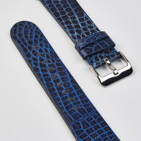 Genuine Alligator "Fits Apple" Watchstrap // Blue (Black Hardware // 42mm Case)