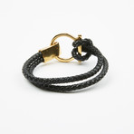 Dell Arte // Double Wrap Braided Leather Bracelet // Black + Gold
