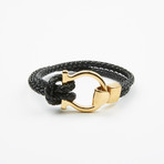Dell Arte // Double Wrap Braided Leather Bracelet // Black + Gold