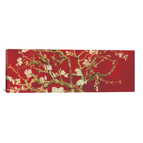 Almond Blossom On Red // Vincent van Gogh (36"W x 12"H x 0.75"D)