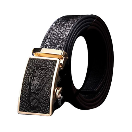 Caden Adjustable Belt // Black Alligator + Black + Gold Alligator Buckle