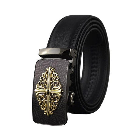 Bruce Automatic Adjustable Belt // Black + Gold + Black Buckle