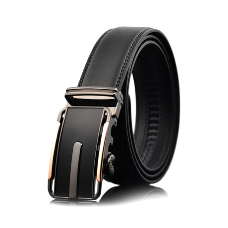 Russel Automatic Adjustable Belt // Black + Copper + Black Buckle