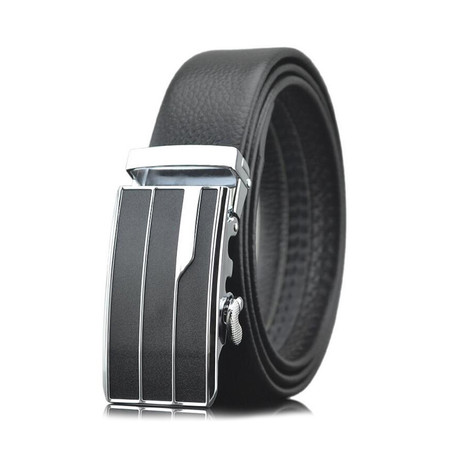Damon Automatic Adjustable Belt // Black + Silver + Black Buckle