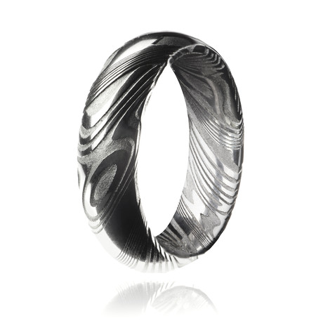 Woodgrain Damascus Steel Ring // Silver (4)
