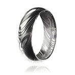 Woodgrain Damascus Steel Ring // Silver (8)