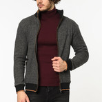 Zip-Up Sweater // Dark Grey + Orange (L)