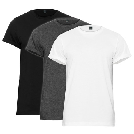 Rolled Cuff Jersey Tee // Black + White + Charcoal // 3-Pack (S)
