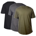 CB Tall Scallop Button Tee // Olive + Charcoal + Black // 3-Pack (L)