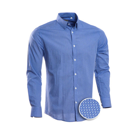 Patterned Slim Fit Dress Shirt // Lapis Blue (2XL)
