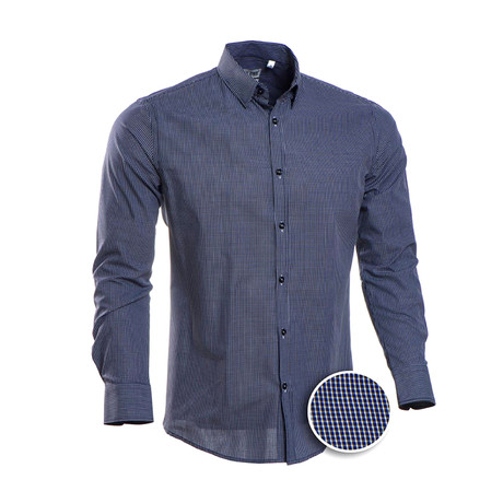 Ortiz Checkered Slim Fit Dress Shirt // Navy (2XL)