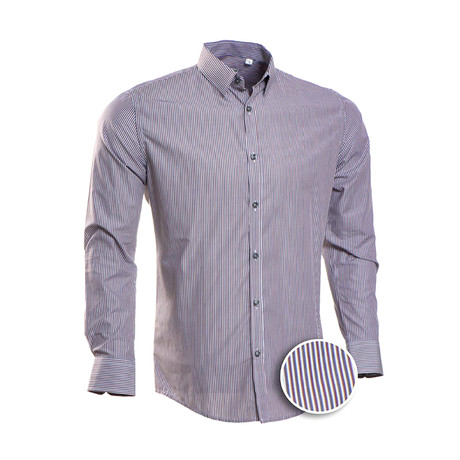 Strong Striped Slim Fit Dress Shirt // Wine + Gray (S)
