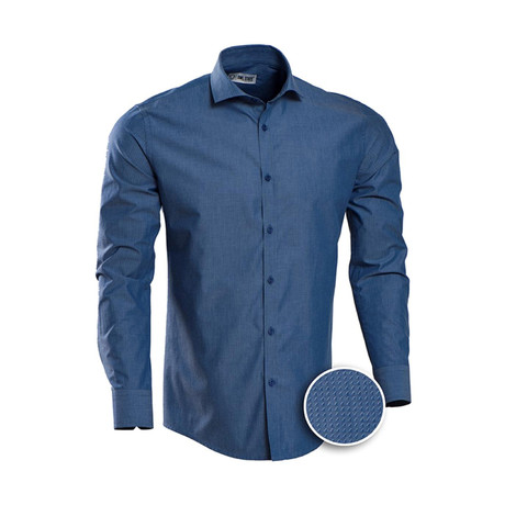Patterned Slim Fit Dress Shirt // Cobalt Blue (S)