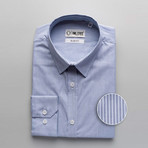 Striped Slim Fit Dress Shirt // Blue (2XL)