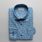 Ellison Patterned Slim Fit Dress Shirt // Geometric Blue (S)