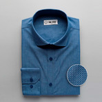 Patterned Slim Fit Dress Shirt // Cobalt Blue (L)