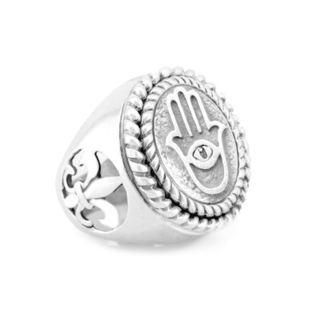 Hamsa Medallion + Fleur de Lis Ring (5)
