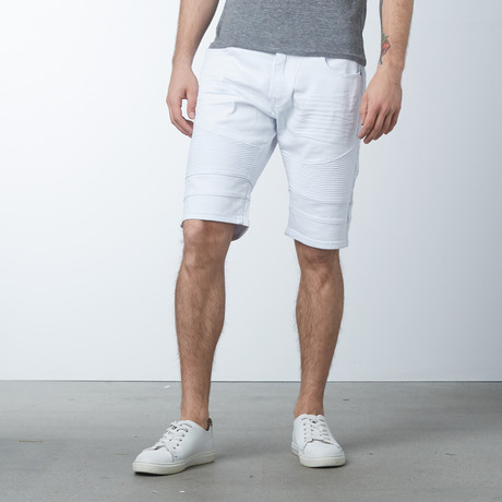 Denim Moto Shorts // White (36)