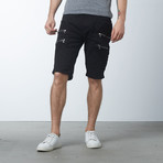 Denim Double Zipper Moto Shorts // Black (34)