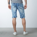 Vintage Distressed Denim Moto Shorts // Blue (30)