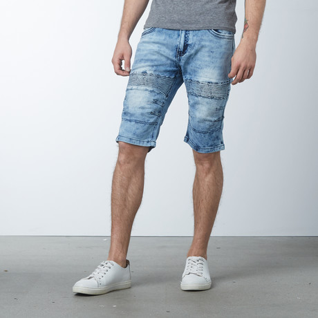 Vintage Distressed Denim Moto Shorts // Blue (30)