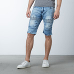 Vintage Distressed Denim Moto Shorts // Blue (30)