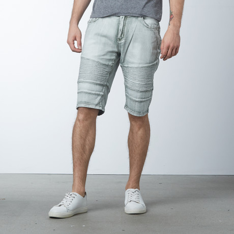 Colored Denim Moto Shorts // Olive (30)