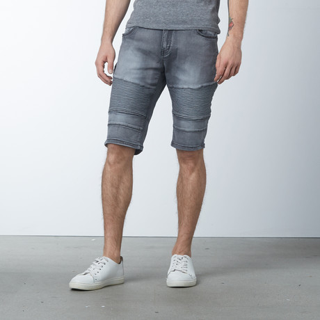 Colored Denim Moto Shorts // Black (30)