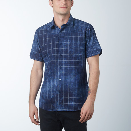 Linear Short Sleeve Shirt // Navy (S)