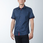 Ornate Short Sleeve Shirt // Navy (S)
