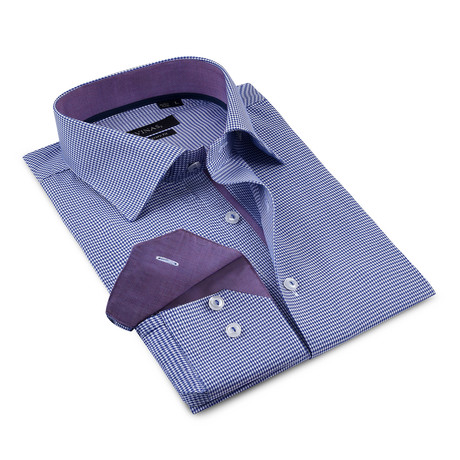 Herringbone Button-Up Shirt // Navy + Purple (S)