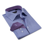 Herringbone Button-Up Shirt // Navy + Purple (L)