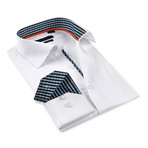 Ethan Checkered Button-Up Shirt // White + Navy + Green (M)