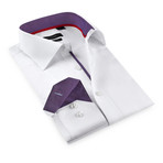 Button-Up Shirt // White + Purple (S)