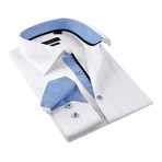 Button-Up Shirt  // White + Blue (L)