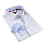 Contrast Button-Up Shirt // White + Light Blue (3XL)