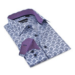 James Contrast Collar + Pattern Button-Up Shirt // Navy Pattern + Purple (M)