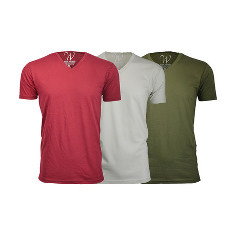 Ultra Soft Suede V-Neck // Burgundy + Military Green + Sand // Pack of 3 (S)