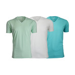Ultra Soft Suede V-Neck // Turquoise + White + Mint // Pack of 3 (L)