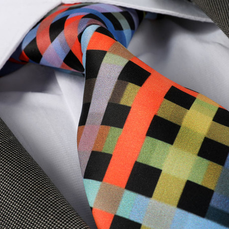 European Exclusive Silk Tie + Gift Box // Black with Checkered Multicolor