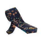 European Exclusive Silk Tie + Gift Box // Navy Blue with Flowers