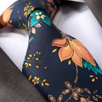 European Exclusive Silk Tie + Gift Box // Navy Blue with Flowers