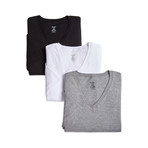 Essential Cotton V-Neck Tee// Black + White + Grey // 3-Pack (XL)