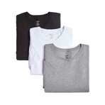 Essential Cotton Crew Neck Tee// Black + White+ Grey // 3-Pack (XL)